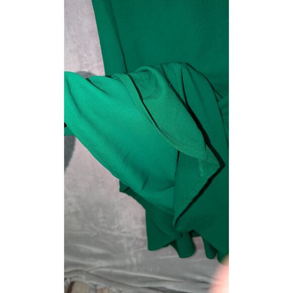 CeCe Ruffle Neck Short Sleeve Godet A-Line Dress‎ Women's 2 Lush Green Back Zip - Picture 7 of 10